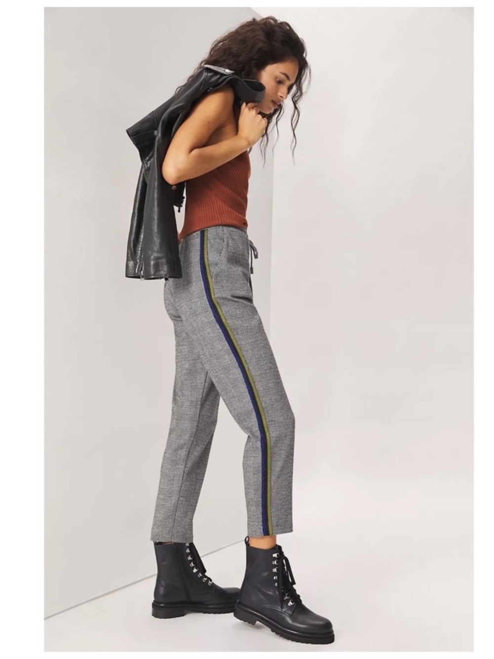 Anthropologie Maeve Bettie Plaid Tapered Side Stripe Trouser Pants